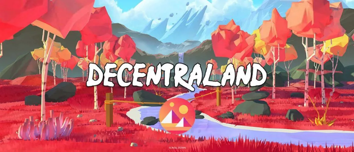 Decentraland banner with a low-poly landscape