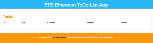 Empty task list in the ToDo list Dapp