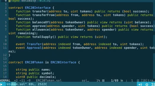 ERC20 token interface in Solidity, from the video tutorial