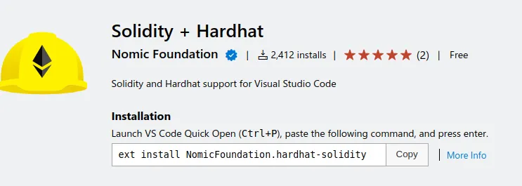 Solidity + Hardhat extension for VS Code by Nomic Foundation