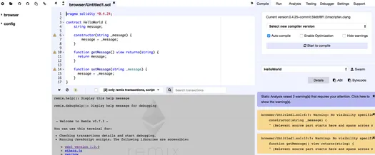 Remix IDE with a HelloWorld smart contract