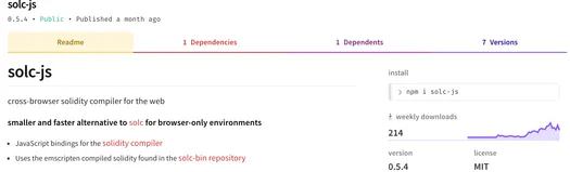 solc-js package page on npm